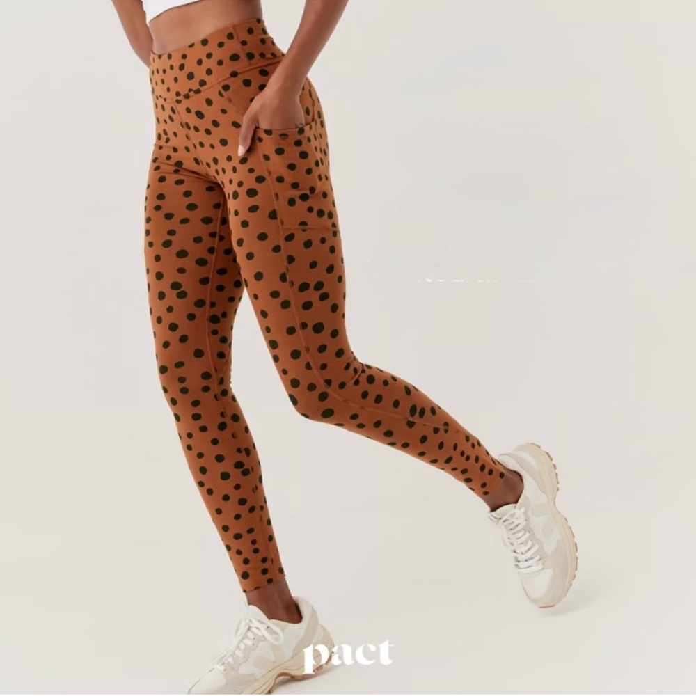 Pact Organic Cotton Brown Black Polka Dot Pocket Leggings Stretch XL